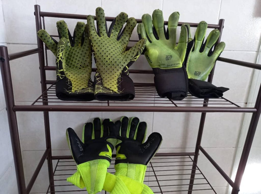 goalkeeper gloves left out to dry